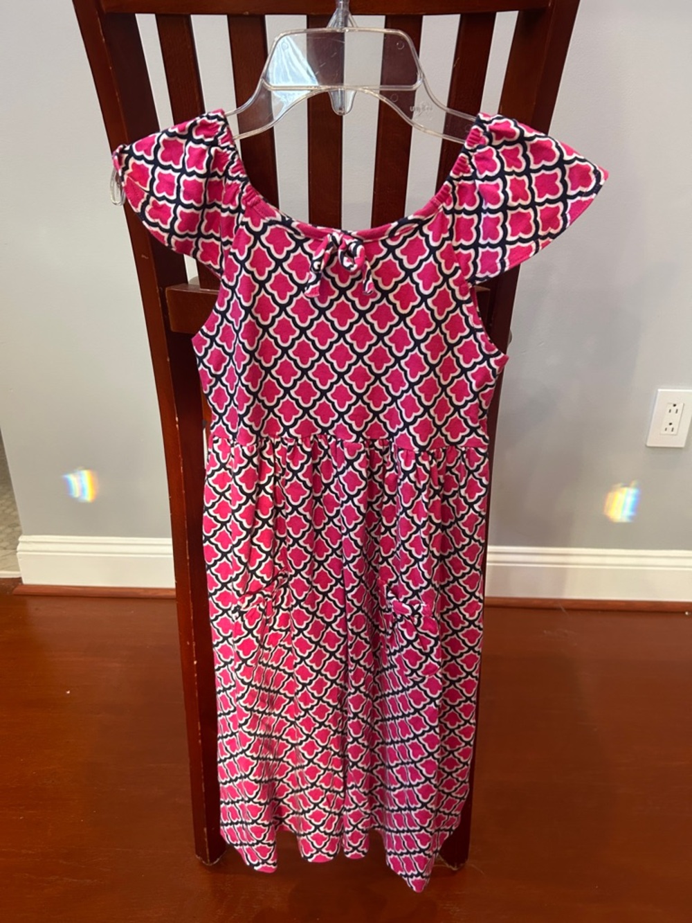 Gymboree Pink and White Geometric Print Flutter-Sleeve Dress